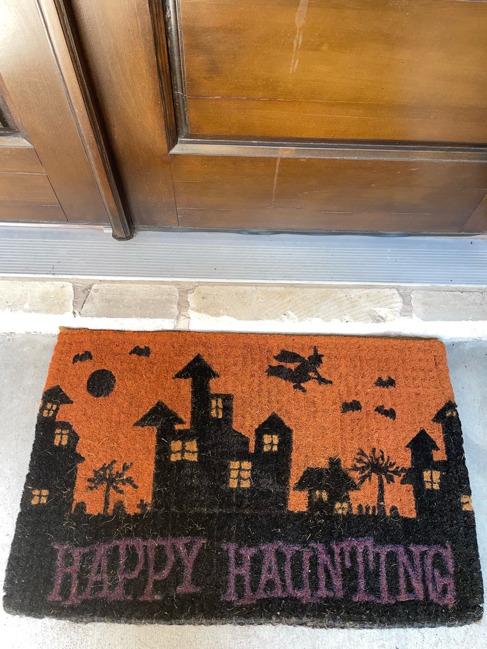 Halloween 'Happy Haunting' Orange & Black Doormat